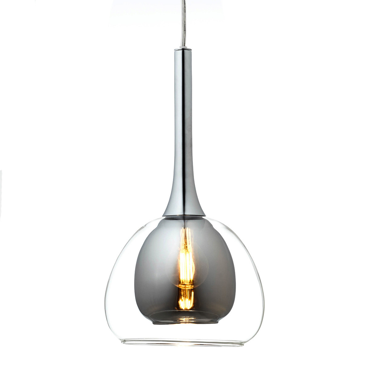 Brilliant Pendelleuchte Hadan Chrom grau klar Metall Rauchglas B/H/T: ca. 66x120x16 cm E14 3 Brennstellen