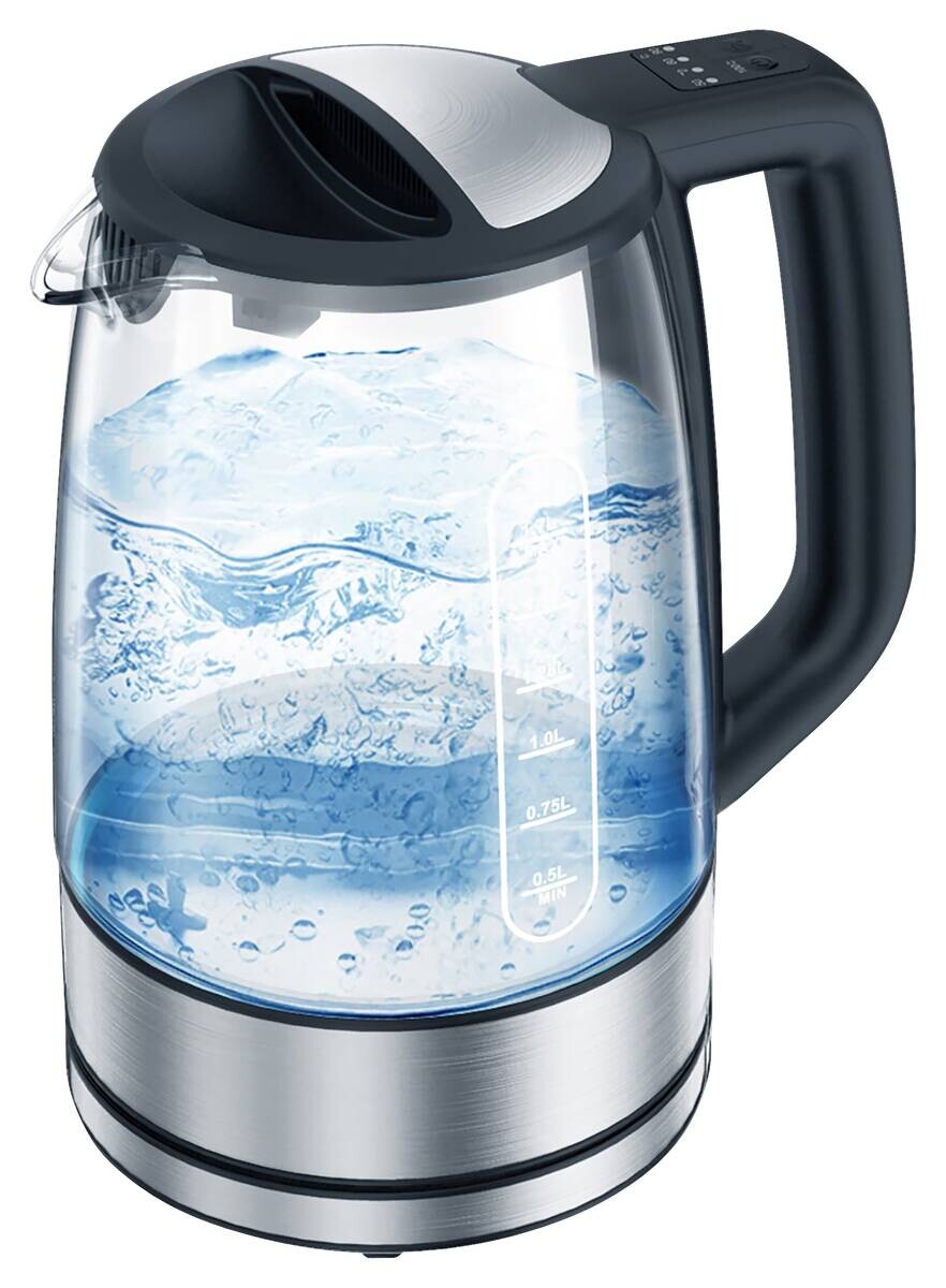 Emerio Wasserkocher WK-133756.1 silber schwarz Metall Kunststoff Glas B/H/L: ca. 14,8x24,2x21,4 cm ca. 1,7 l