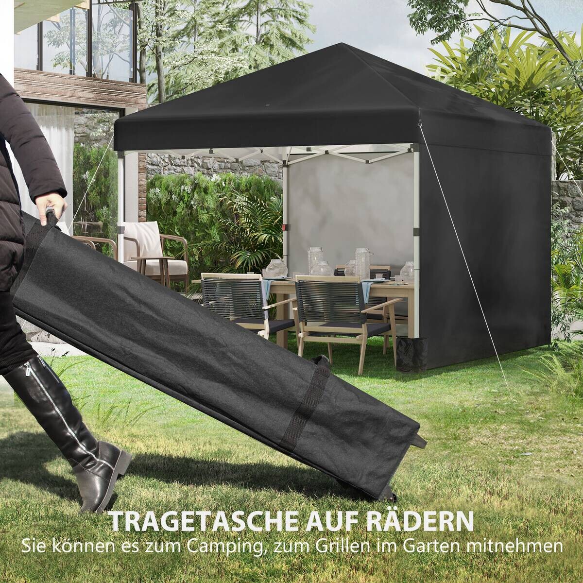 Outsunny Pavillon schwarz Polyester B/H/L: ca. 297x297x274 cm