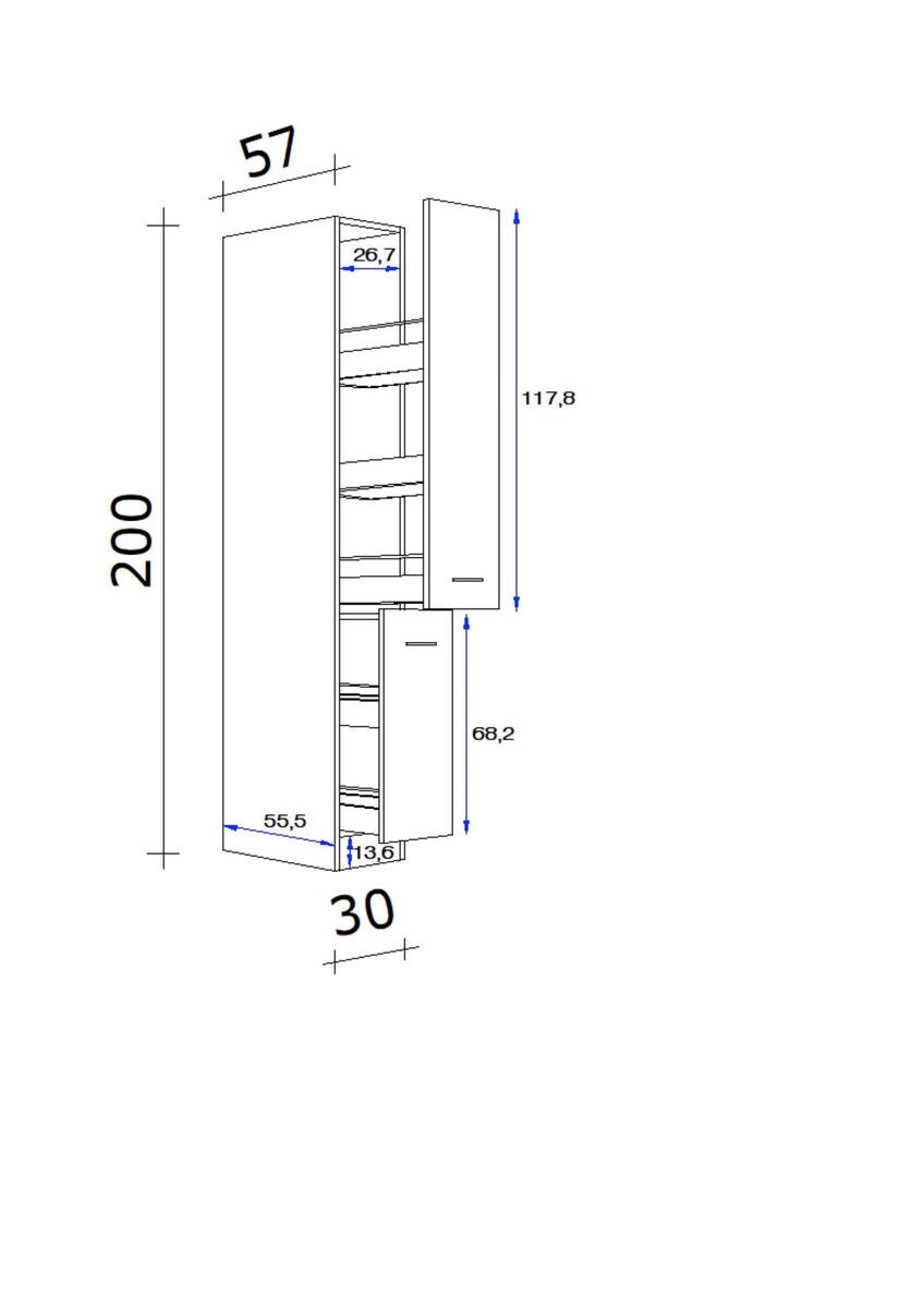 Apothekerschrank Morena grau matt B/H/T: ca. 30x200x57 cm