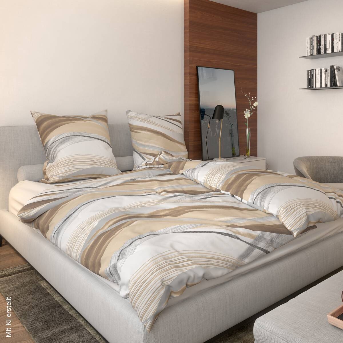beau rêve Baumwoll Bettwäsche Renforce beige weiß 100% Baumwolle B/L: ca. 135x200 cm