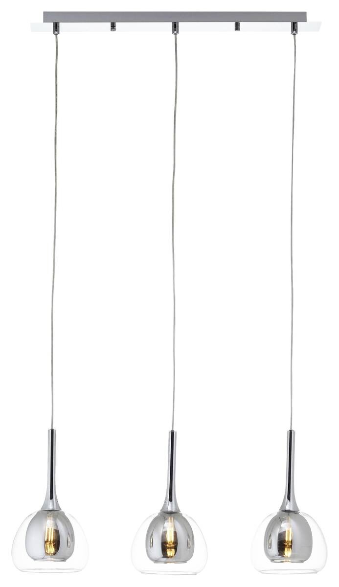 Brilliant Pendelleuchte Hadan Chrom grau klar Metall Rauchglas B/H/T: ca. 66x120x16 cm E14 3 Brennstellen