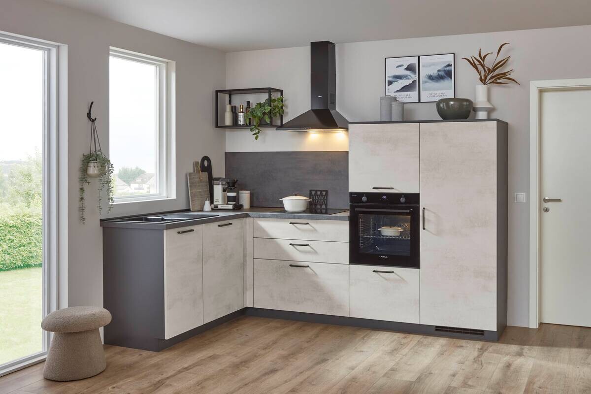 nobilia Winkelküche Riva Weißbeton Nachbildung B/L: ca. 170x275 cm