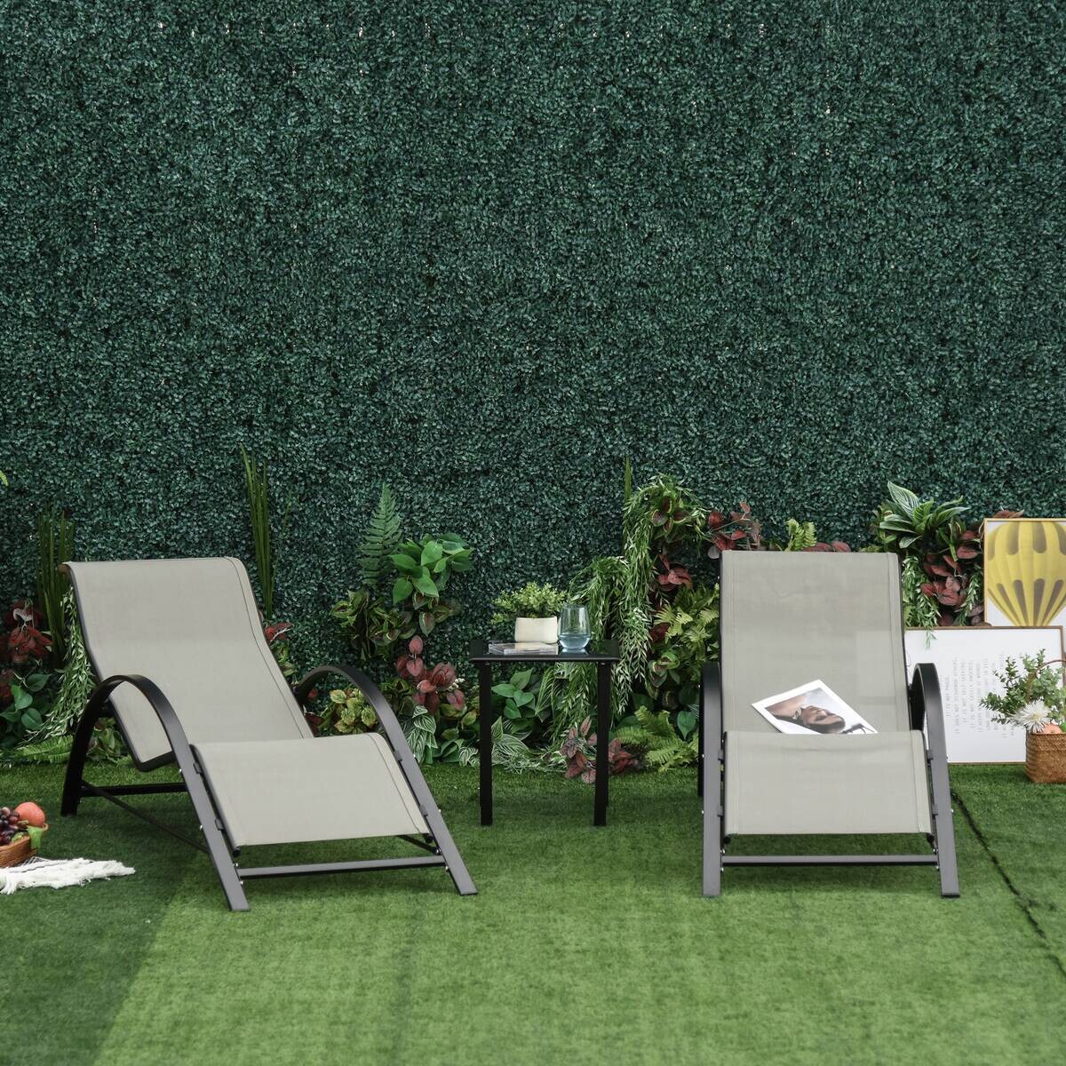 Outsunny Gartenliege schwarz Edelstahl B/H/L: ca. 169x59x66 cm
