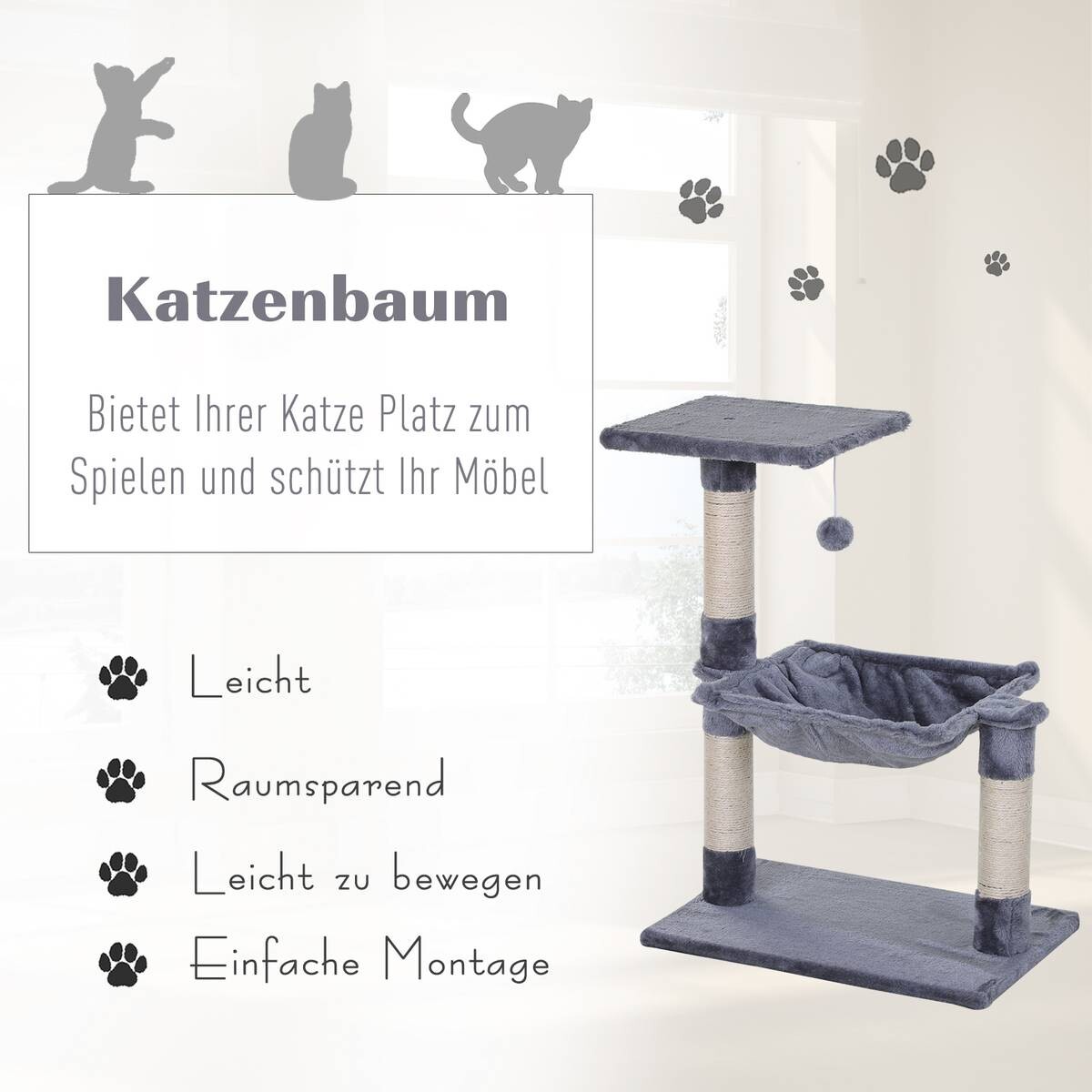 PawHut Katzenbaum grau Spanplatte B/H/L: ca. 36x70x50 cm