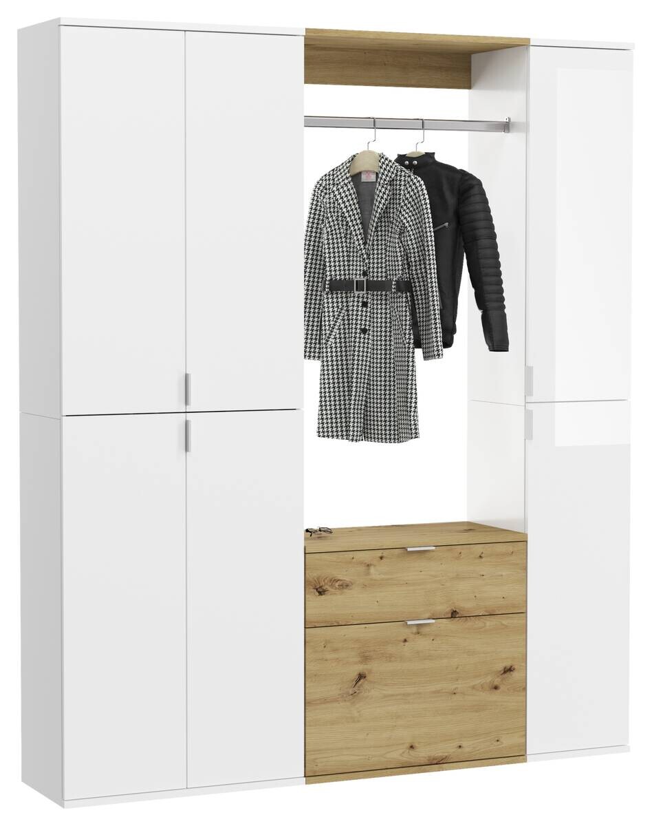 Garderobe PROJEKT weiß Eiche Artisan Nachbildung weiß Hochglanz B/H/T: ca. 152x193x34 cm