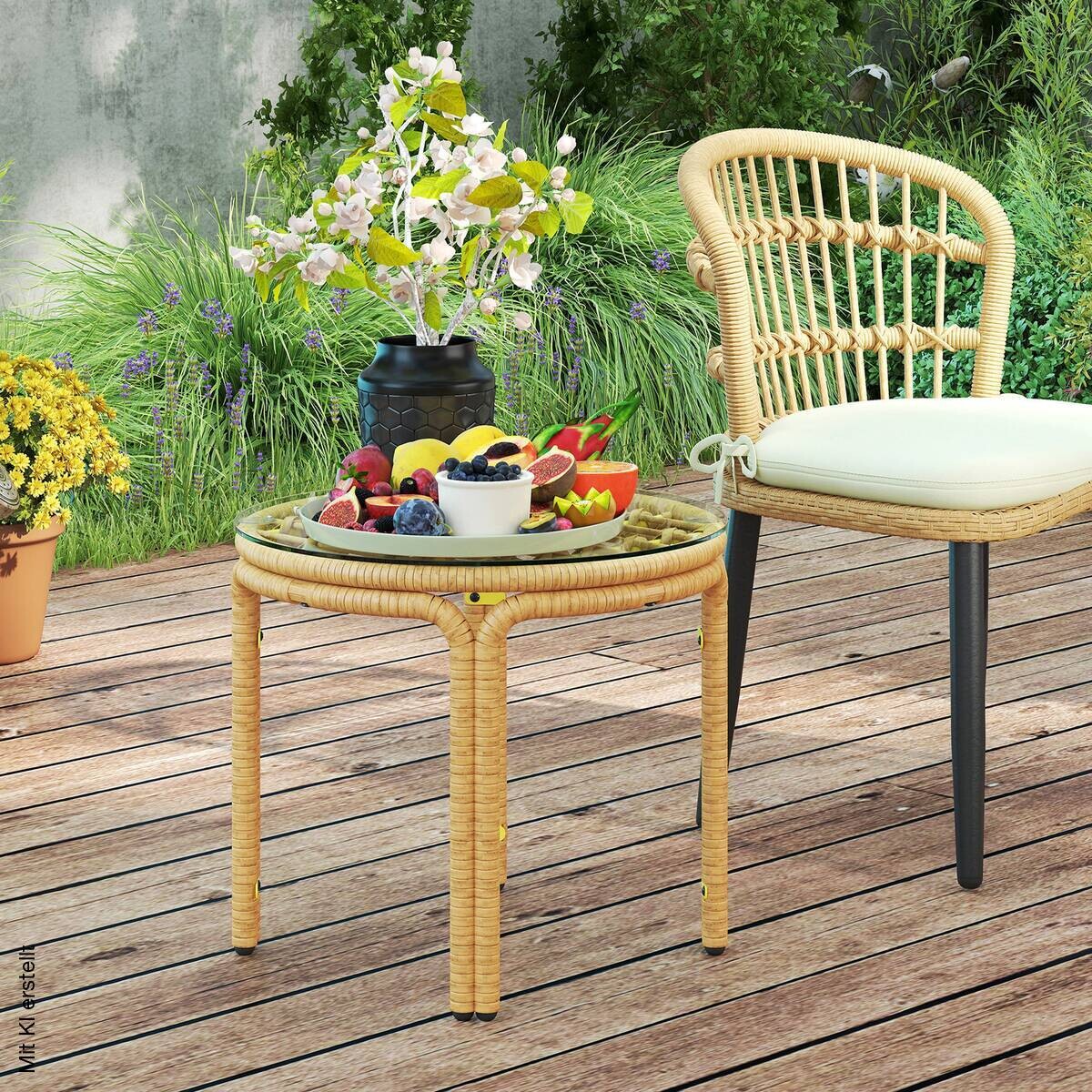 Outsunny Rattan-Beistelltisch gelb Stahl B/H/L: ca. 50x44x50 cm