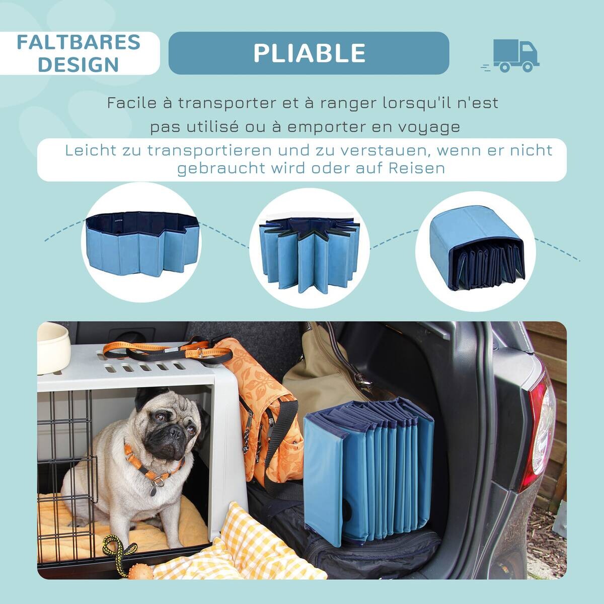PawHut Hunde-Zubehör blau Polypropylen B/H/L: ca. 120x120x30 cm