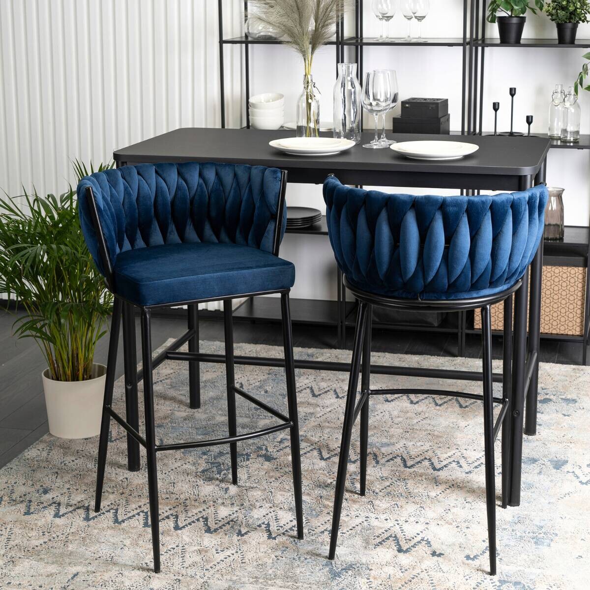 Barhocker FLORES petrol Velourstoff B/H/T: ca. 60x104,5x56 cm