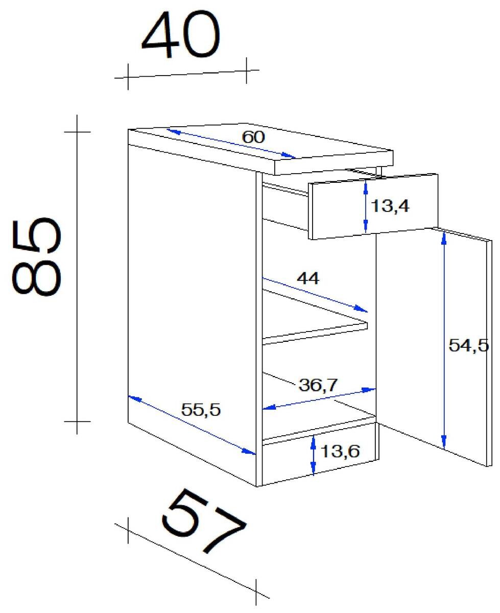 Unterschrank Morena grau matt B/H/T: ca. 40x85x60 cm