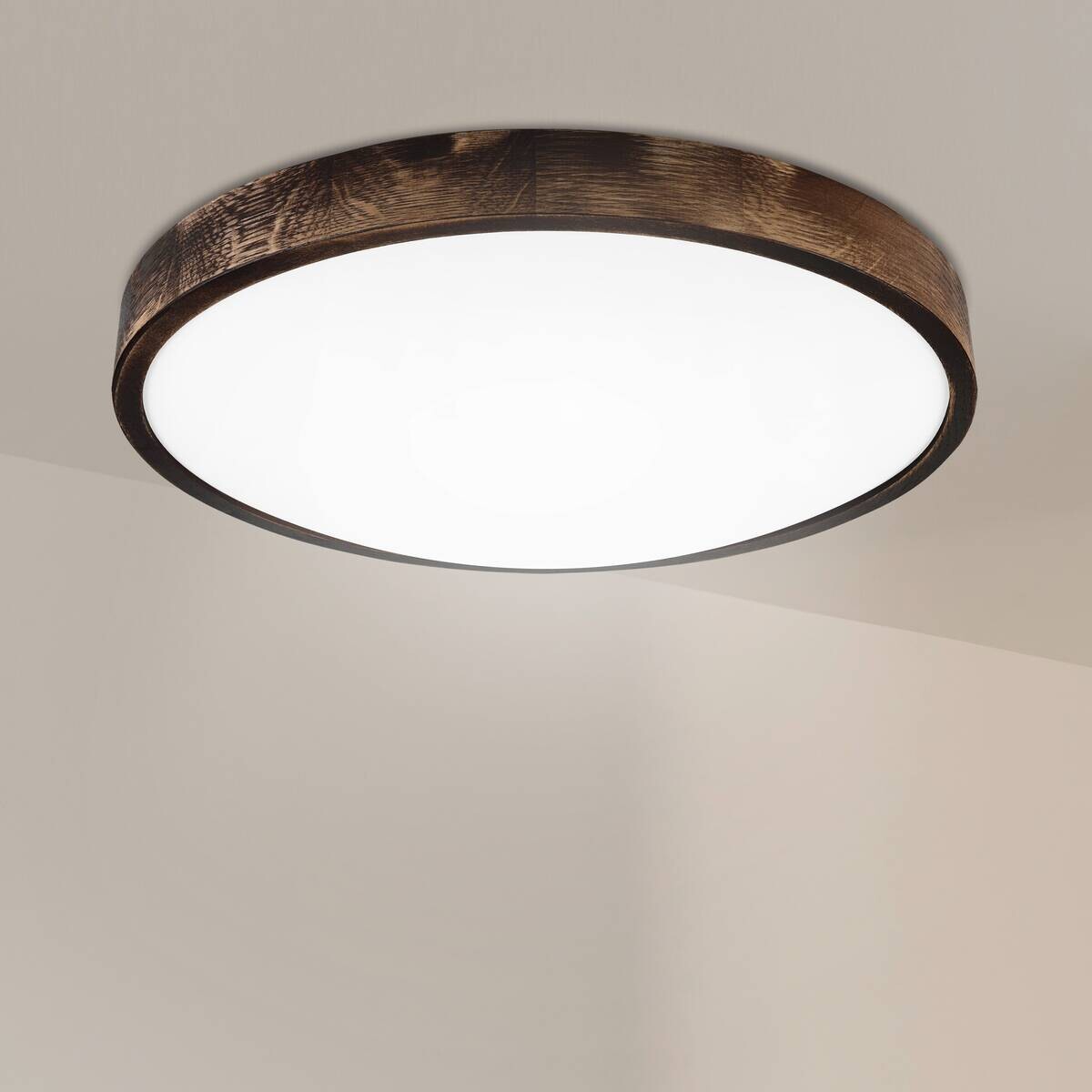 Lamkur Deckenleuchte Eiche Holz Glas B/H/L: ca. 48,5x12x48,5 cm