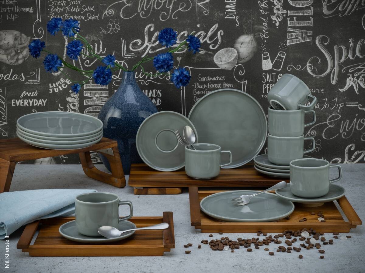CreaTable Kaffeeservice Chef Collection grau Porzellan 18 tlg.