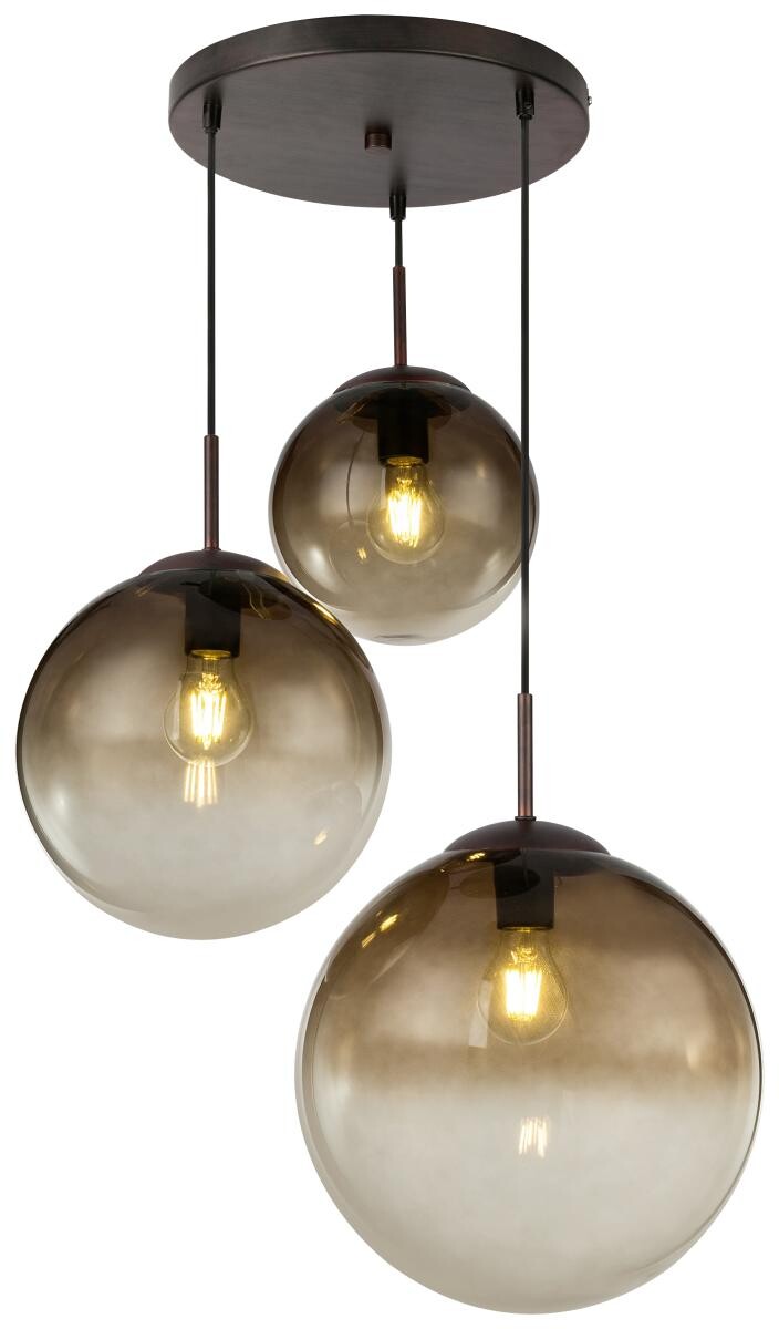 GLOBO Pendelleuchte Varus braun amber Glas Metall H/D: ca. 120x51 cm E27 3 Brennstellen