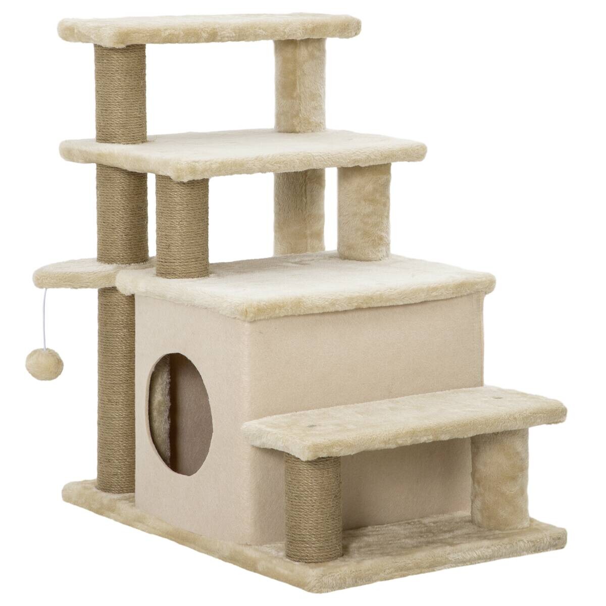 PawHut Katzentreppe m. Schlafhöhle beige Edelstahl B/H/L: ca. 40x60x66 cm