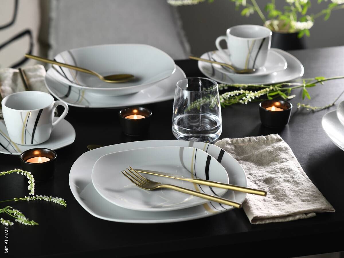 CreaTable Kaffeeservice Square City Line weiß Porzellan 18 tlg.