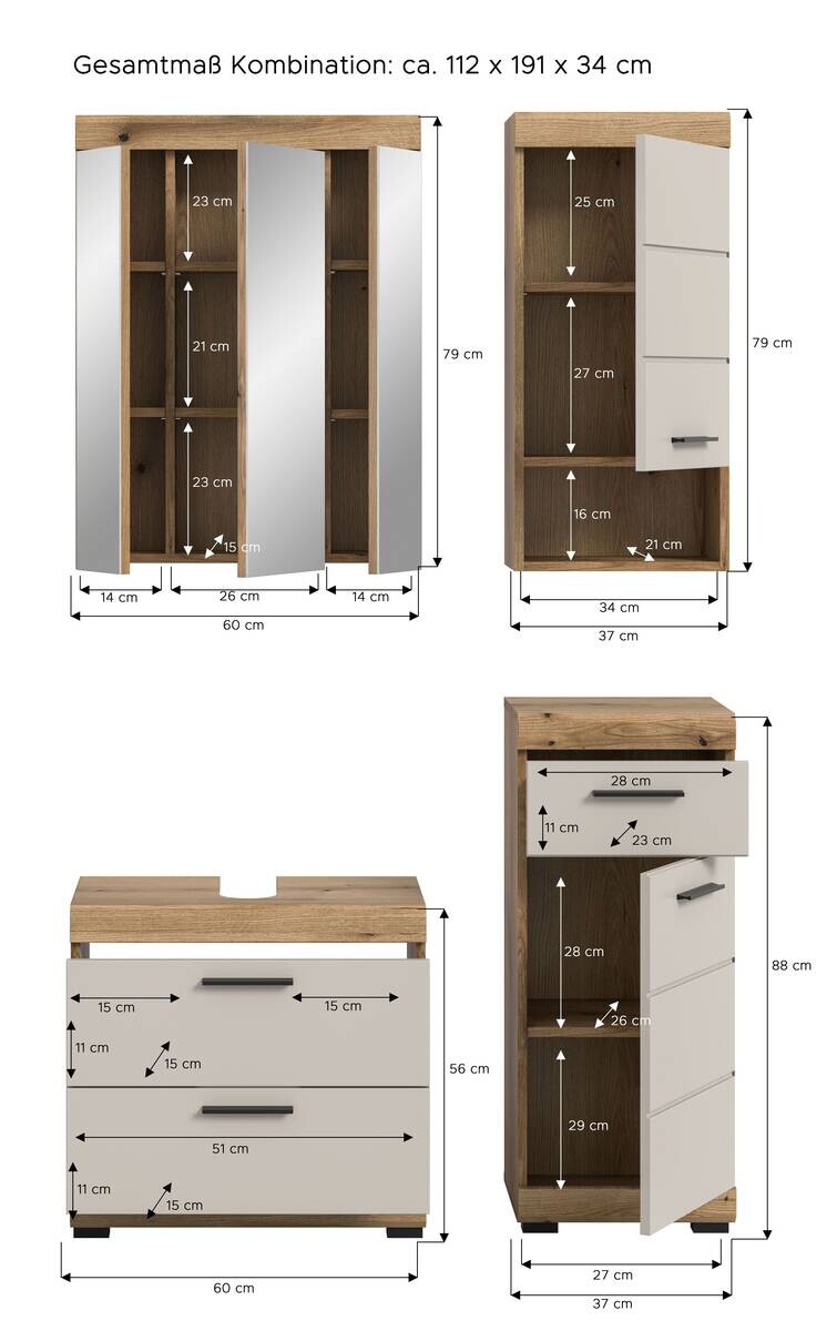 Badezimmer-Set Scout Evoke Oak Nachbildung Kaschmirgrau Nachbildung B/H/T: ca. 112x191x34 cm