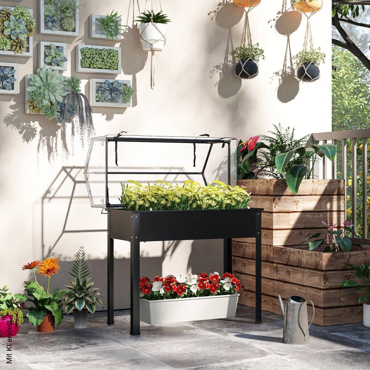 Outsunny Hochbeet schwarz Stahl B/H/T/L: ca. 48x124x48x100 cm