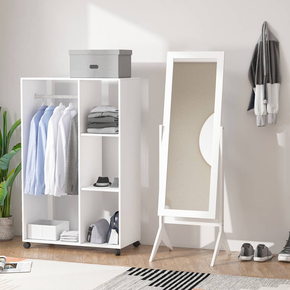 HOMCOM Standspiegel 831-268WT weiß MDF B/H/T: ca. 47x148x46 cm