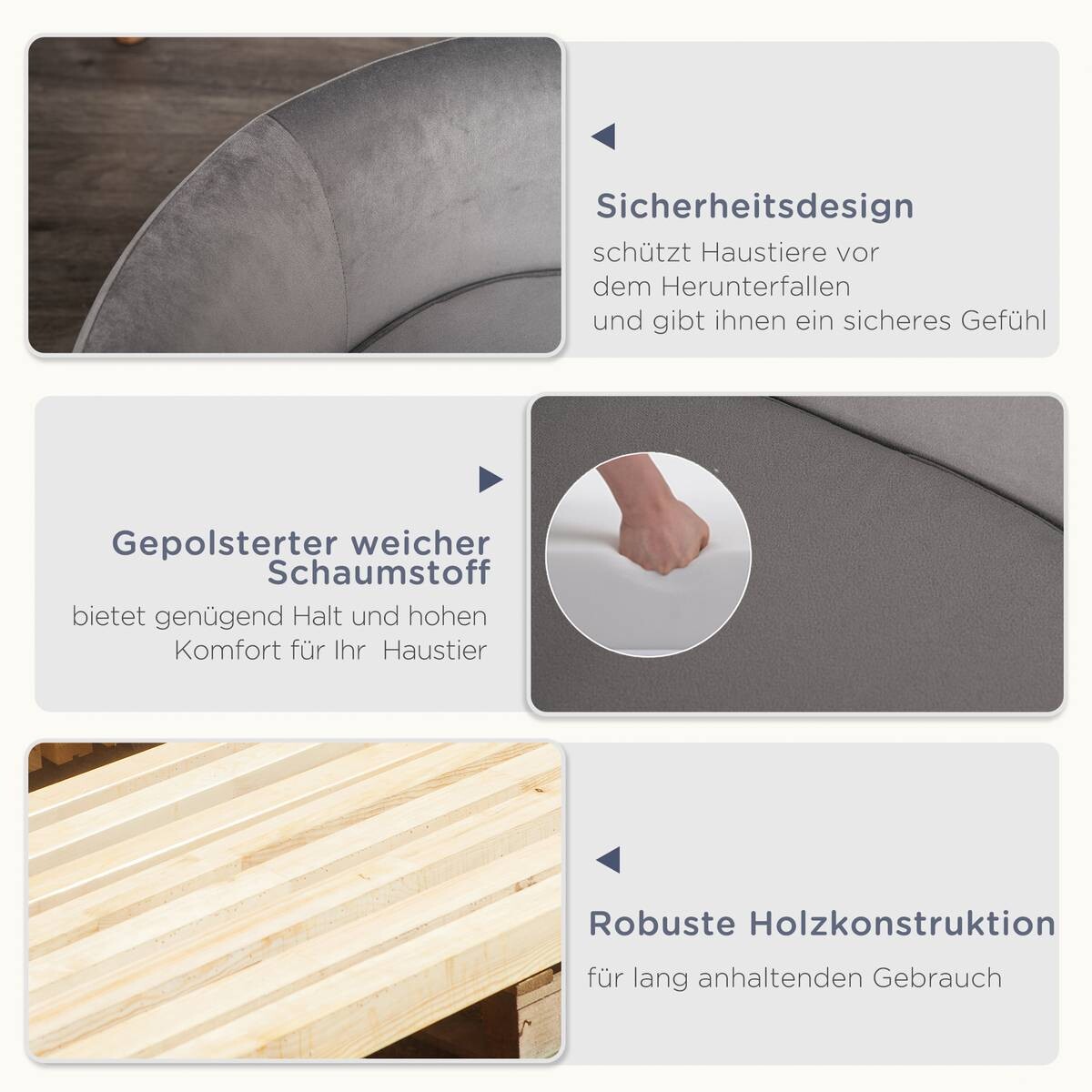 PawHut Haustiersofa hellgrau Birkenholz B/H/L: ca. 55x33x86 cm