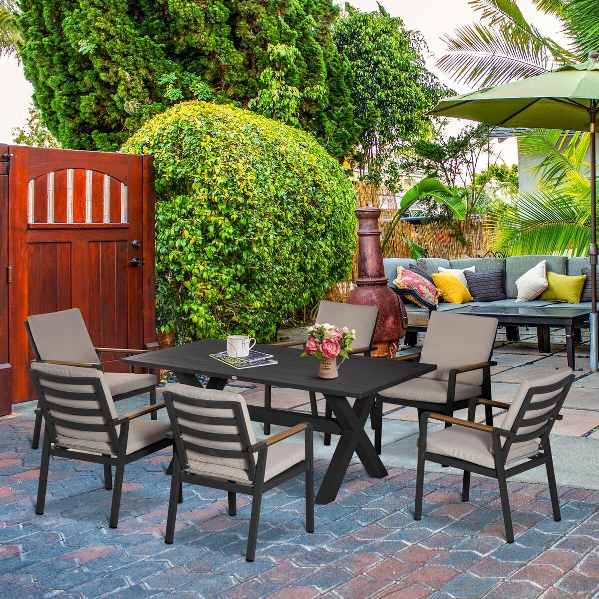 Outsunny Gartensitzgruppe grau Aluminium B/H/L: ca. 93x73x175 cm