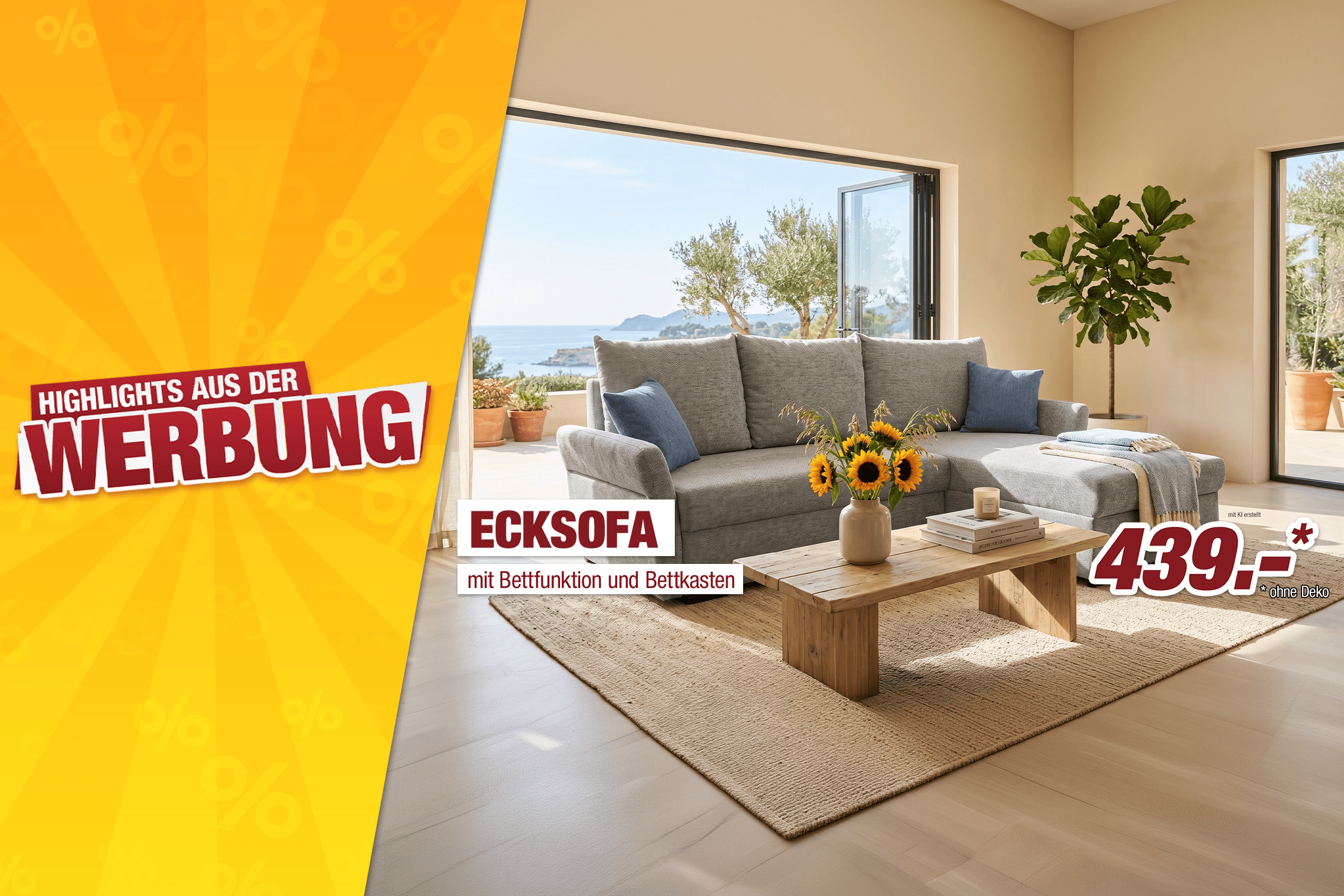 Unsere Werbe Highlights - Ecksofa mit Bettfunktion und Bettkasten