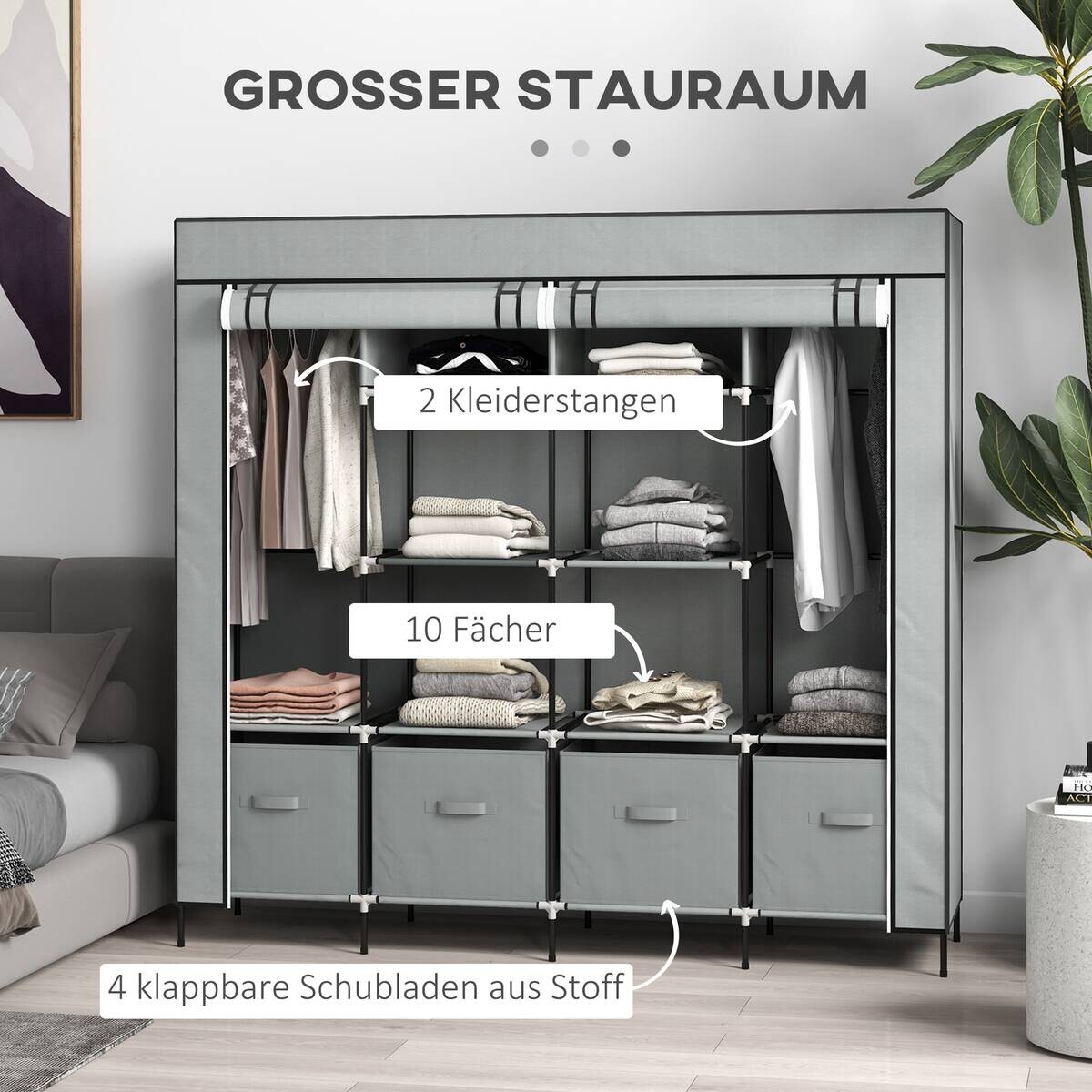 HOMCOM Kleiderschrank dunkelgrau Polypropylen B/H/L: ca. 42,5x166x169,5 cm