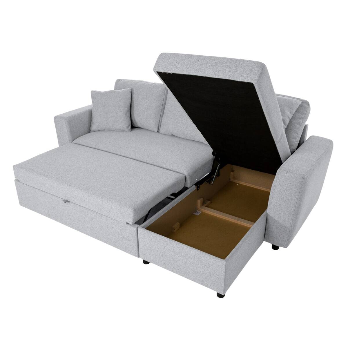 Ecksofa mit Bettfunktion und Bettkasten hellgrau Webstoff B/H/T: ca. 234x86x144 cm