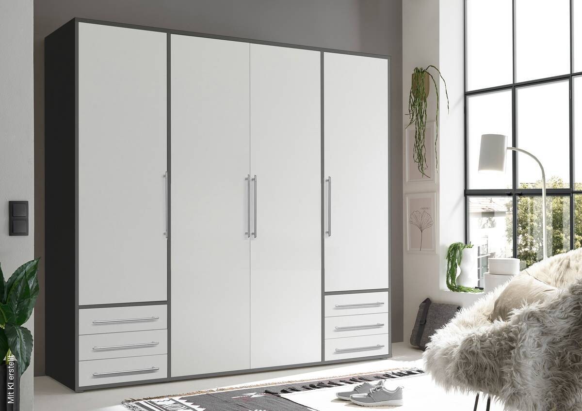 Kleiderschrank Lyss Graphit weiß B/H/T: ca. 205x194x58 cm