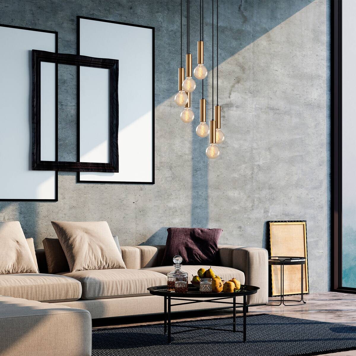 Opviq Pendelleuchte Tempo bronze Metall B/H/T/L/D: ca. 40x136x40x40x40 cm E27 7 Brennstellen