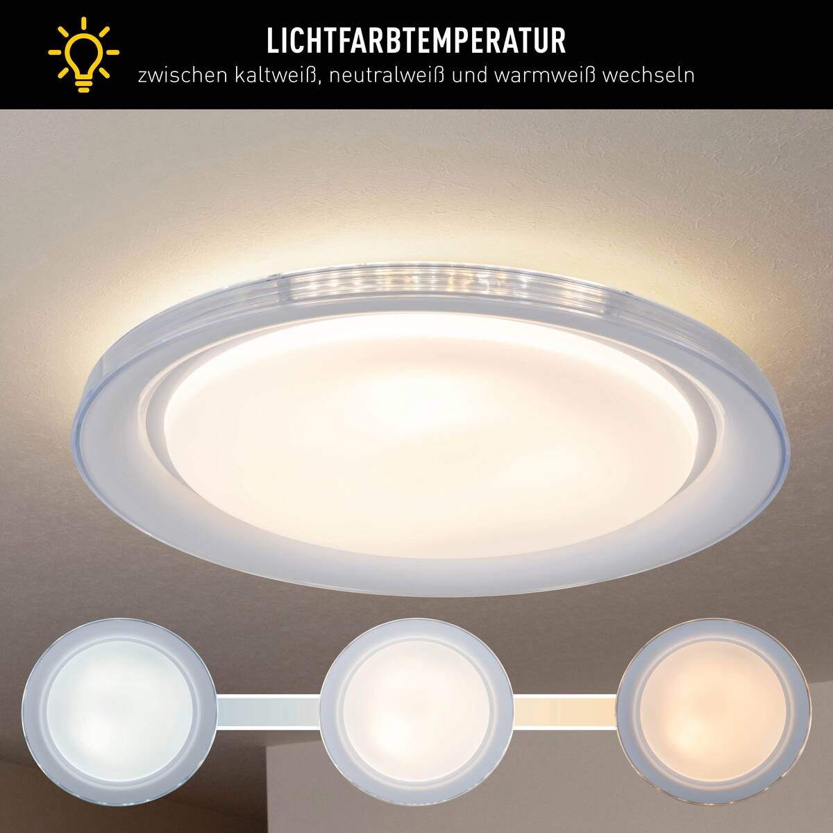 Näve Leuchten LED-Deckenleuchte weiß Metall Kunststoff B/H/T/D: ca. 50,5x7,5x50,5x50,5 cm