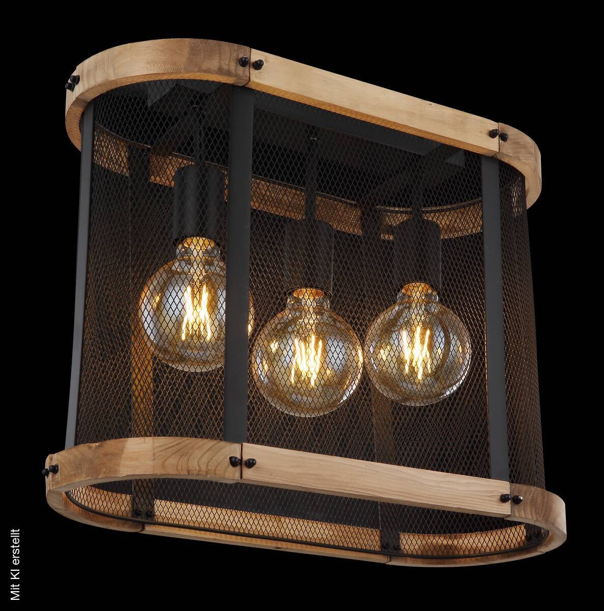 GLOBO Deckenleuchte 15661D Jeanie schwarz dunkelbraun Metall Holz B/H/T: ca. 45x38x20 cm E27 3 Brennstellen
