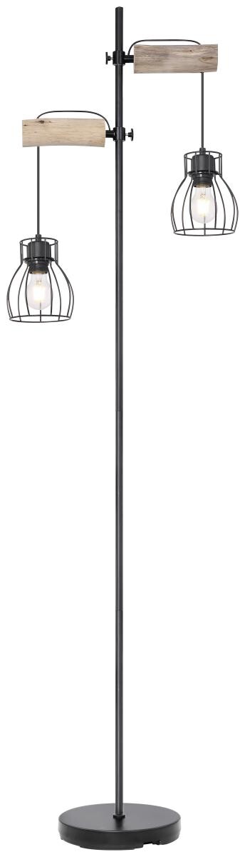 GLOBO Stehlampe Mina schwarz Metall Echtholz B/H/L: ca. 25x168x47 cm E27 2 Brennstellen