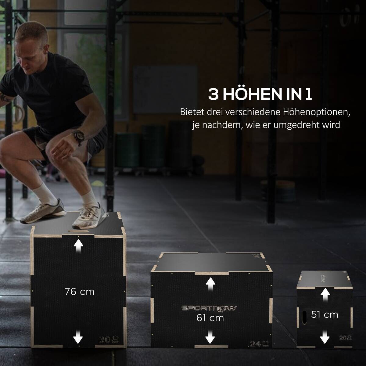 SPORTNOW Sprungbox schwarz Buche B/H/L: ca. 61x51x76 cm