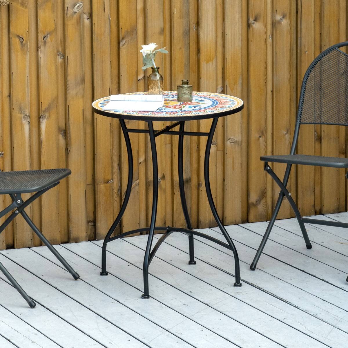 Outsunny Gartentisch bunt Keramik H/D: ca. 71x60 cm