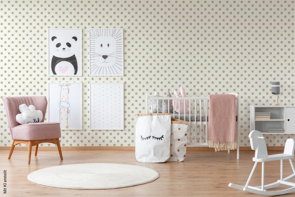 Vliestapete Punkte weiß beige B/L: ca. 53x1005 cm