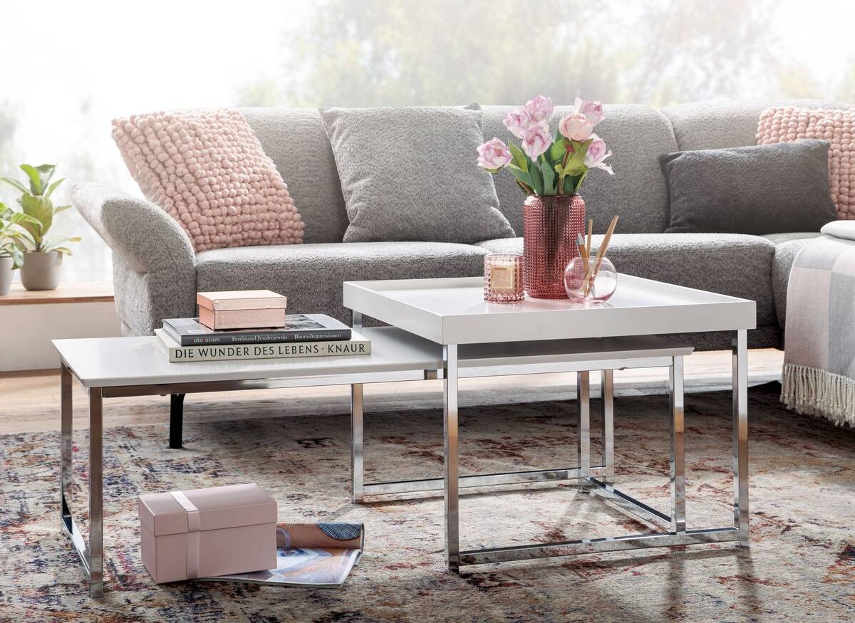 Wohnling Couchtisch 2er-Set. weiß B/H/T: ca. 60x45x110 cm