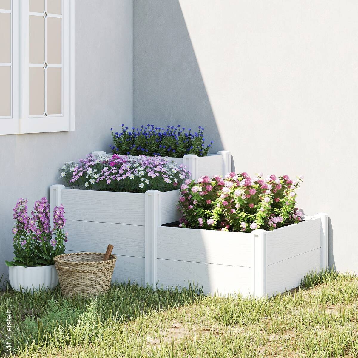 Outsunny Hochbeet weiß Kunststoff B/H/T/L: ca. 80x64x80x120 cm