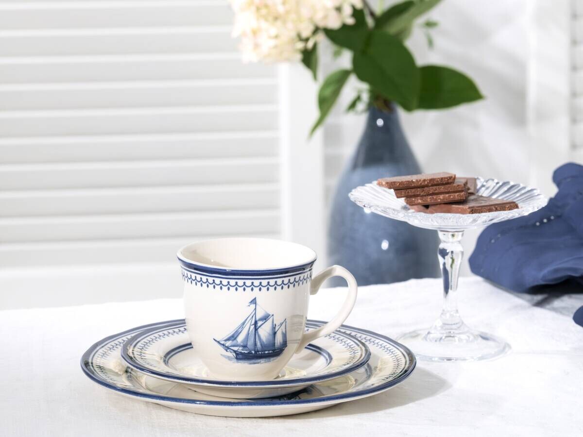 CreaTable Kaffeeservice Segelschiff blau Steingut 18 tlg.