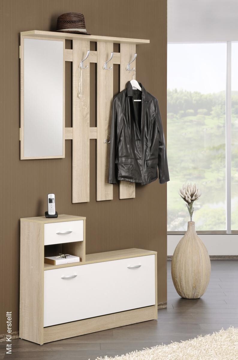 Garderobe Rudolf Eiche Sonoma Nachbildung weiß B/H/T: ca. 100x180x25 cm