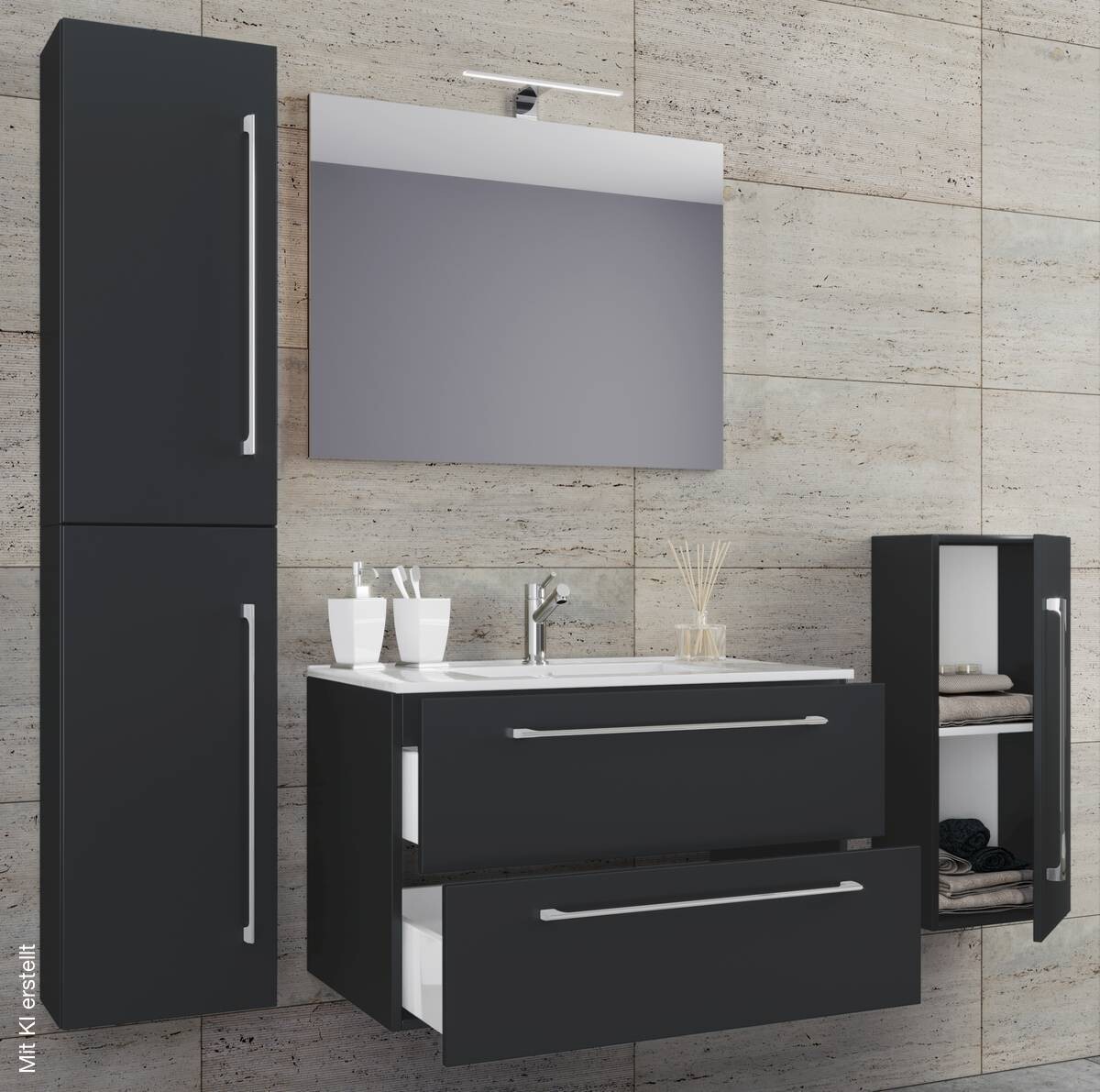 Waschplatz 5tlg-Badinos schwarz B/H/T: ca. 60x50x46 cm