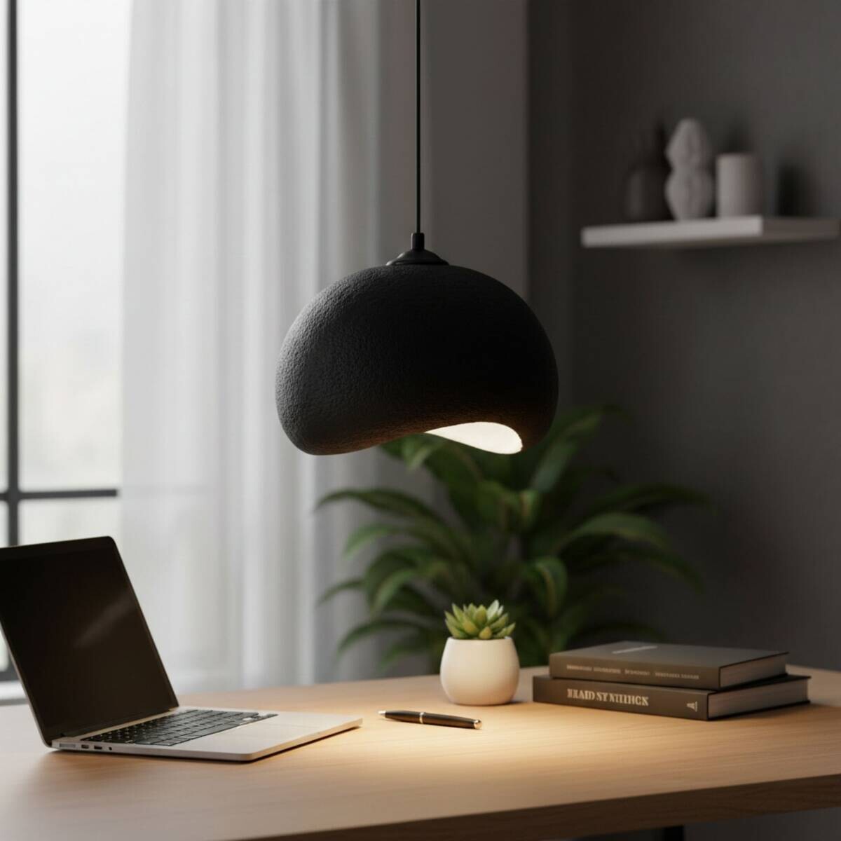 Opviq Pendelleuchte Yontu-15850-A schwarz Polyester-Mischgewebe Metall B/H/L: ca. 29x120x34 cm E27 1 Brennstellen