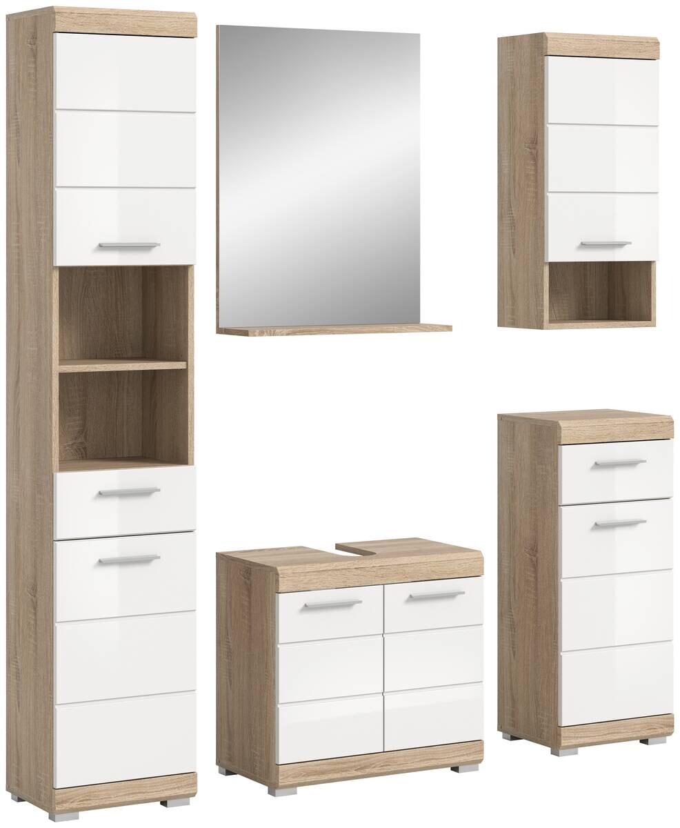 Badezimmer-Set Lambada Eiche Sonoma Nachbildung weiß Hochglanz B/H/T: ca. 164x191x34 cm