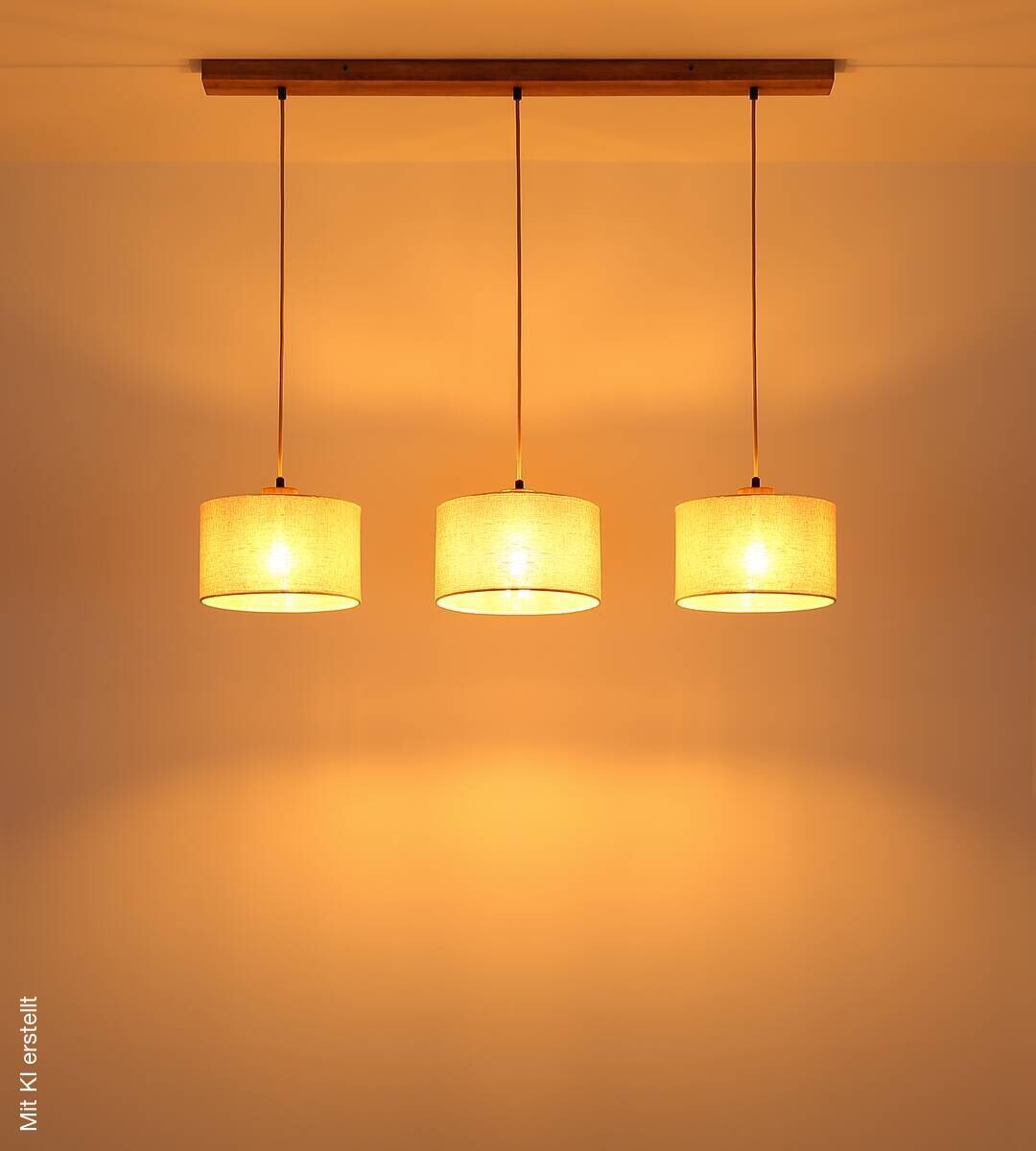 GLOBO Pendelleuchte Jule braun Holz Leinen B/H/L: ca. 25x120x100 cm E27 3 Brennstellen