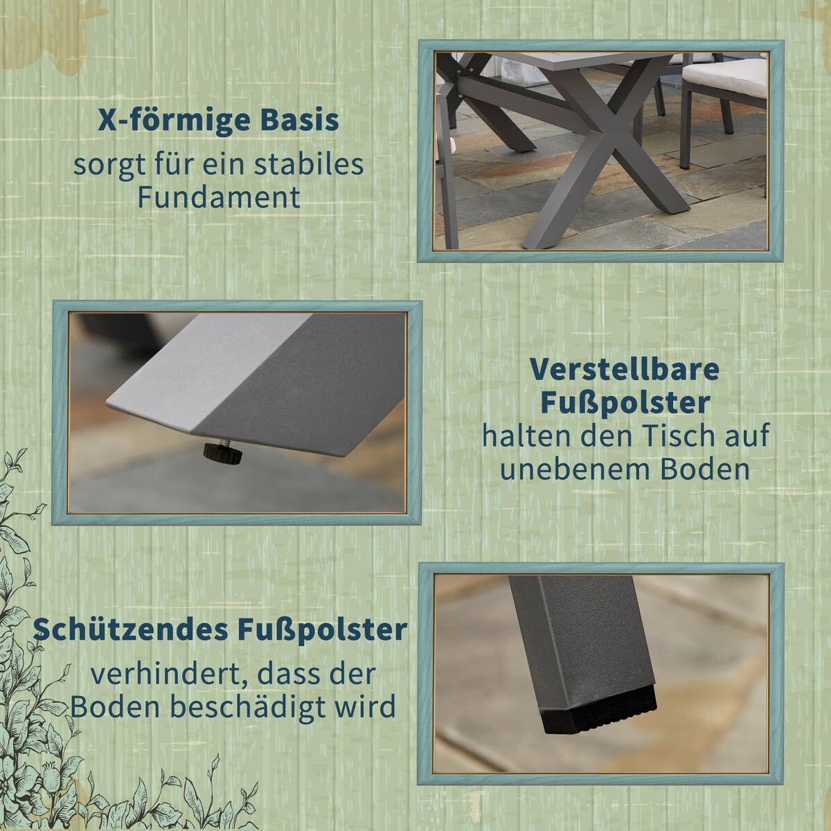 Outsunny Gartensitzgruppe grau Aluminium B/H/L: ca. 93x73x175 cm