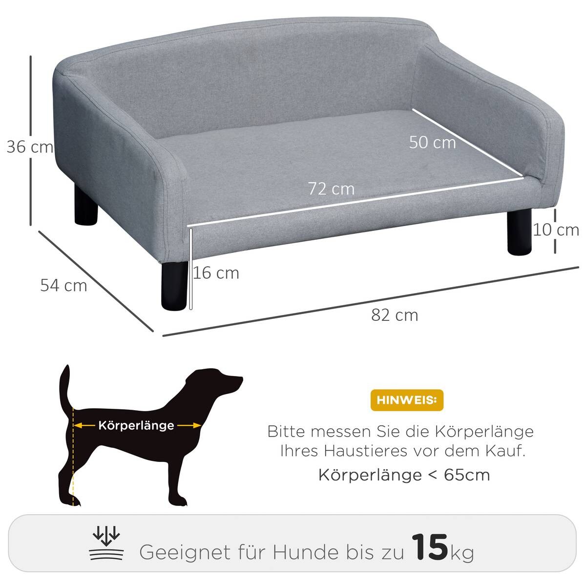 PawHut Hundesofa hellgrau Polyester B/H/L: ca. 82x36x54 cm