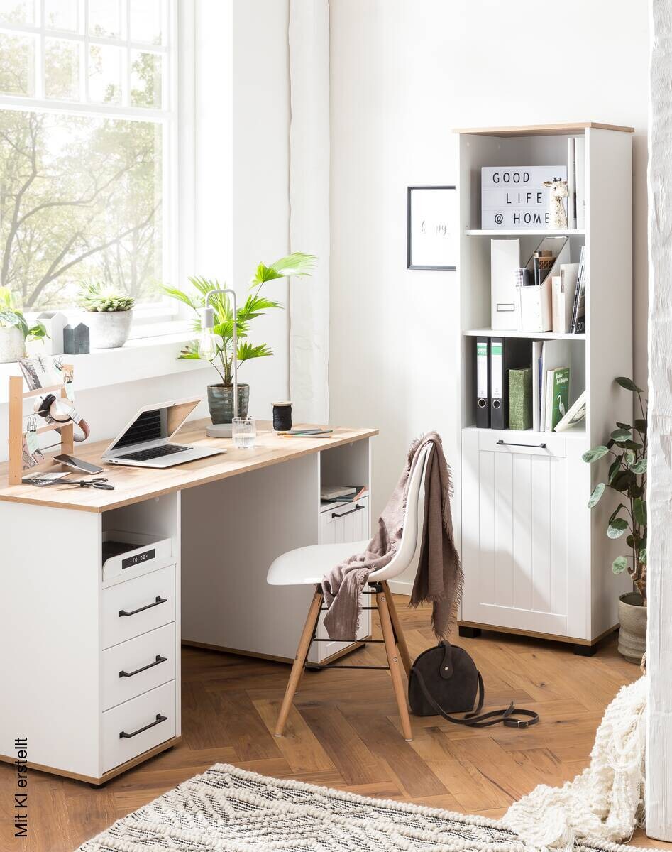 Schreibtisch Jelda Eiche Landhaus Nachbildung weiß B/H/T: ca. 150x74x70 cm