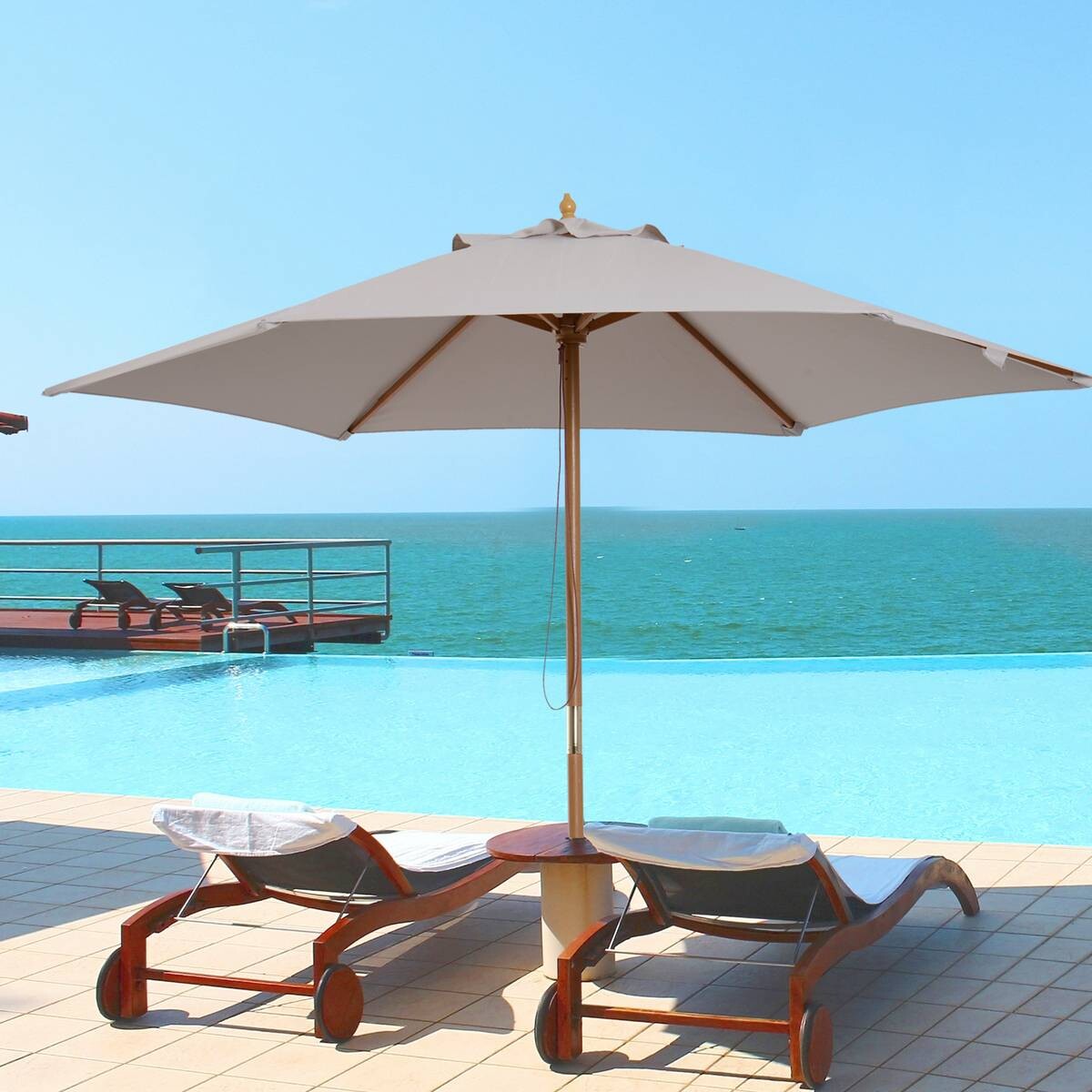 Outsunny Sonnenschirm grau Bambus H/D: ca. 230x250 cm