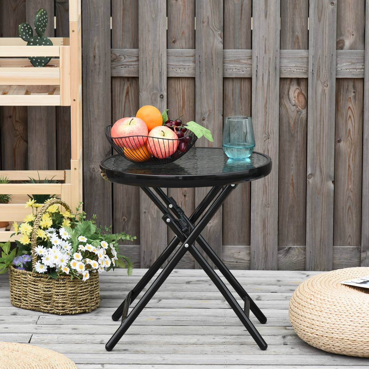 Outsunny Gartentisch schwarz Metall H/D: ca. 50x45 cm