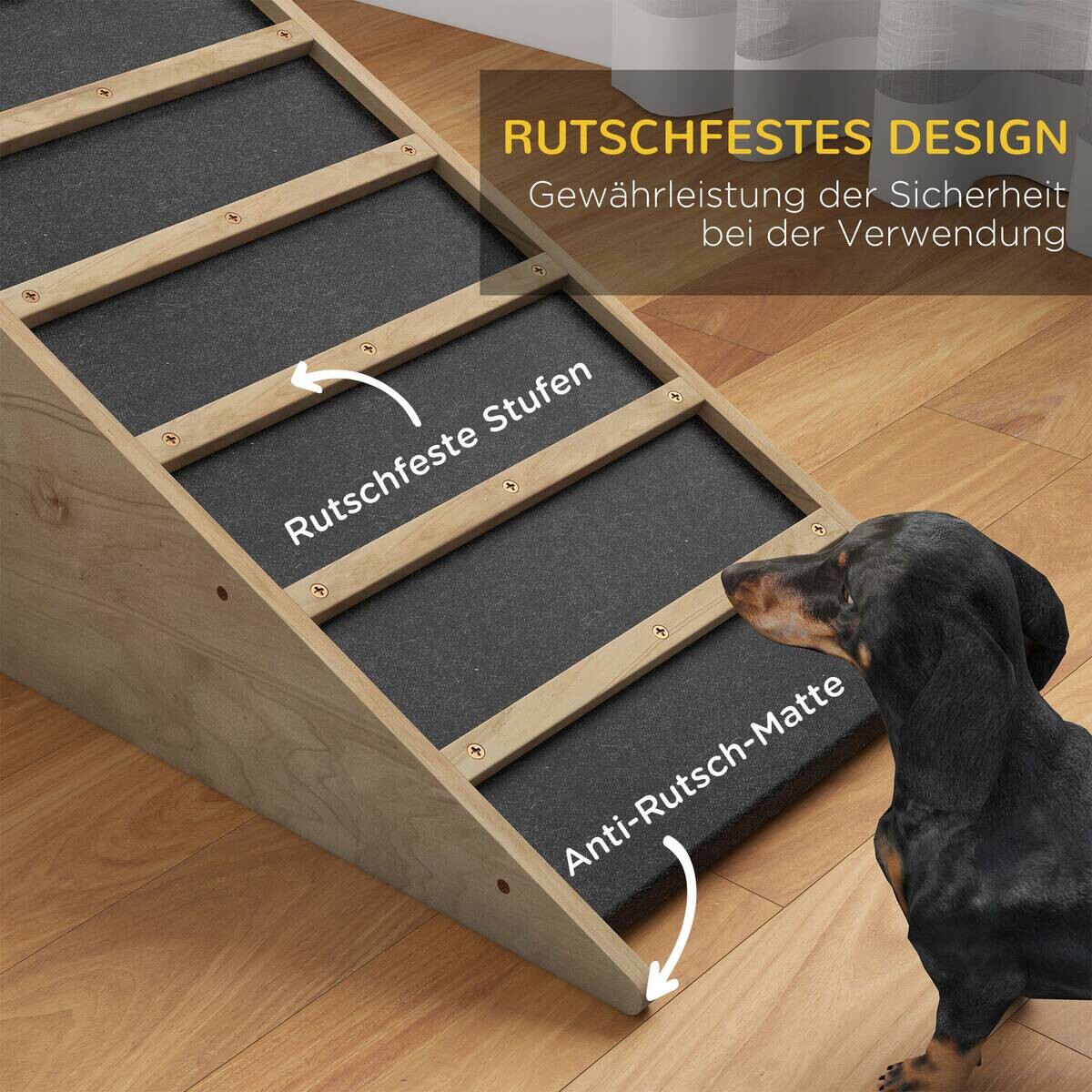 PawHut Haustierrampe natur Holz B/H/L: ca. 40x90x45 cm