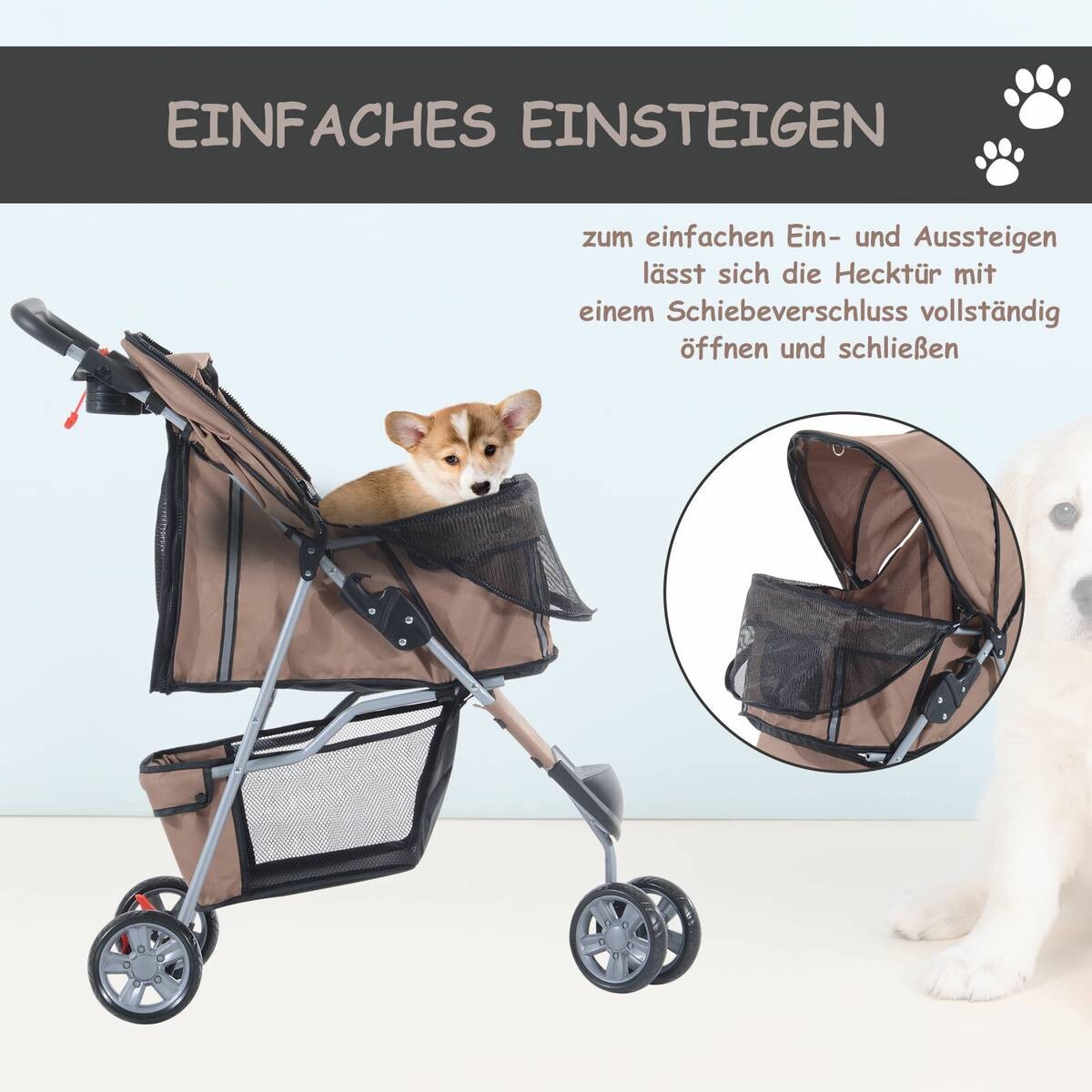 PawHut Hundebuggy kaffee Kunststoff B/H/L: ca. 45x97x75 cm